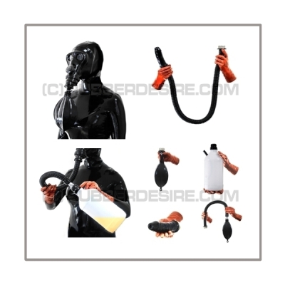 Deluxe SIMIAN gasmask-zipperhood-system ULTIMATE-A with tube-set, sniffdildo, inhaler-set and rebreathing-bag-set